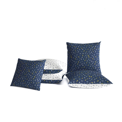 Navy Blue Arrow Printed Set of 5 Microfiber Cushion Covers 16x16 Inches