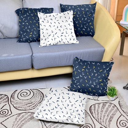 Navy Blue Arrow Printed Set of 5 Microfiber Cushion Covers 16x16 Inches