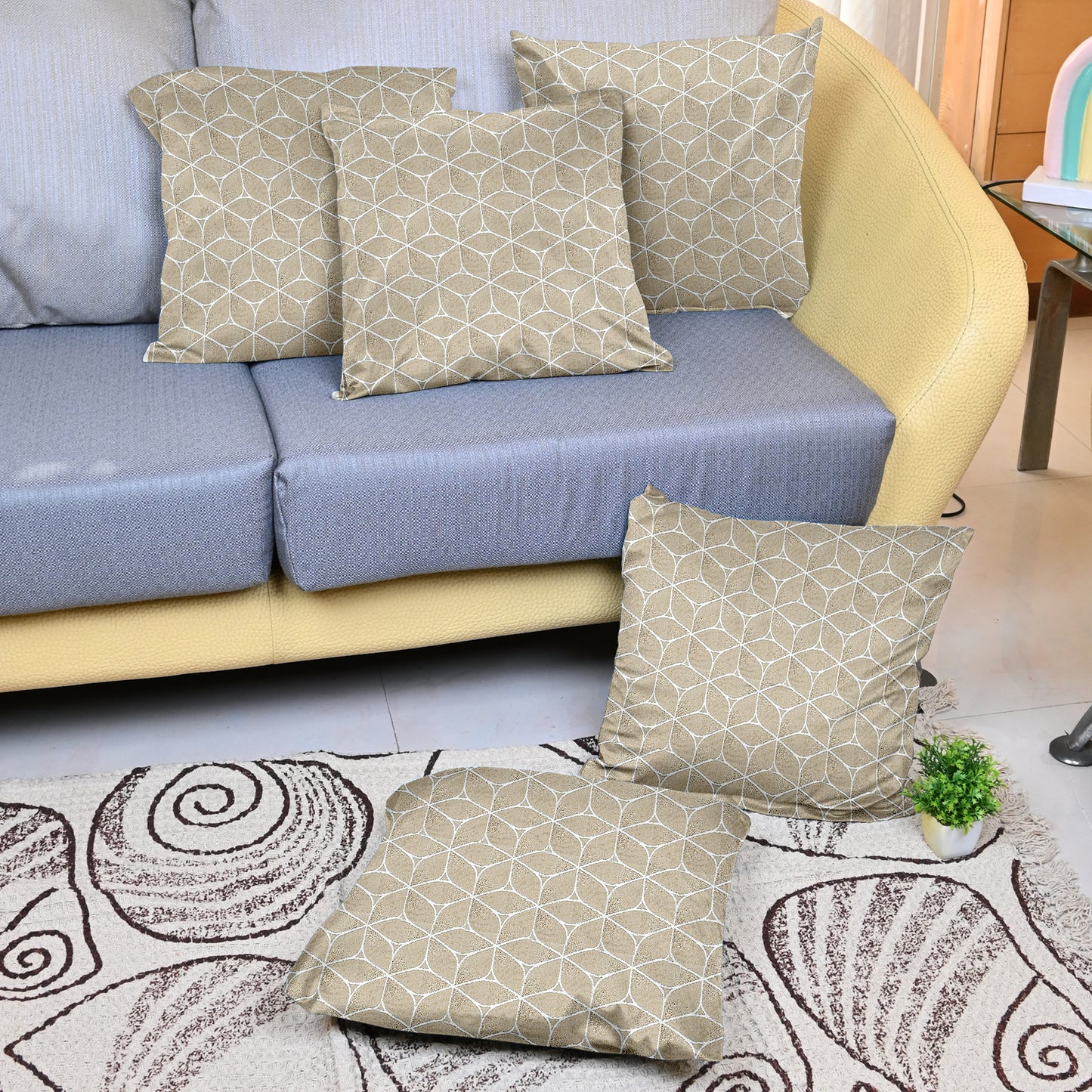 Pluto Beige Color Cushion Covers Set of 5
