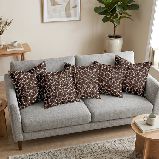 Pluto Brown Color Cushion Covers Set of 5