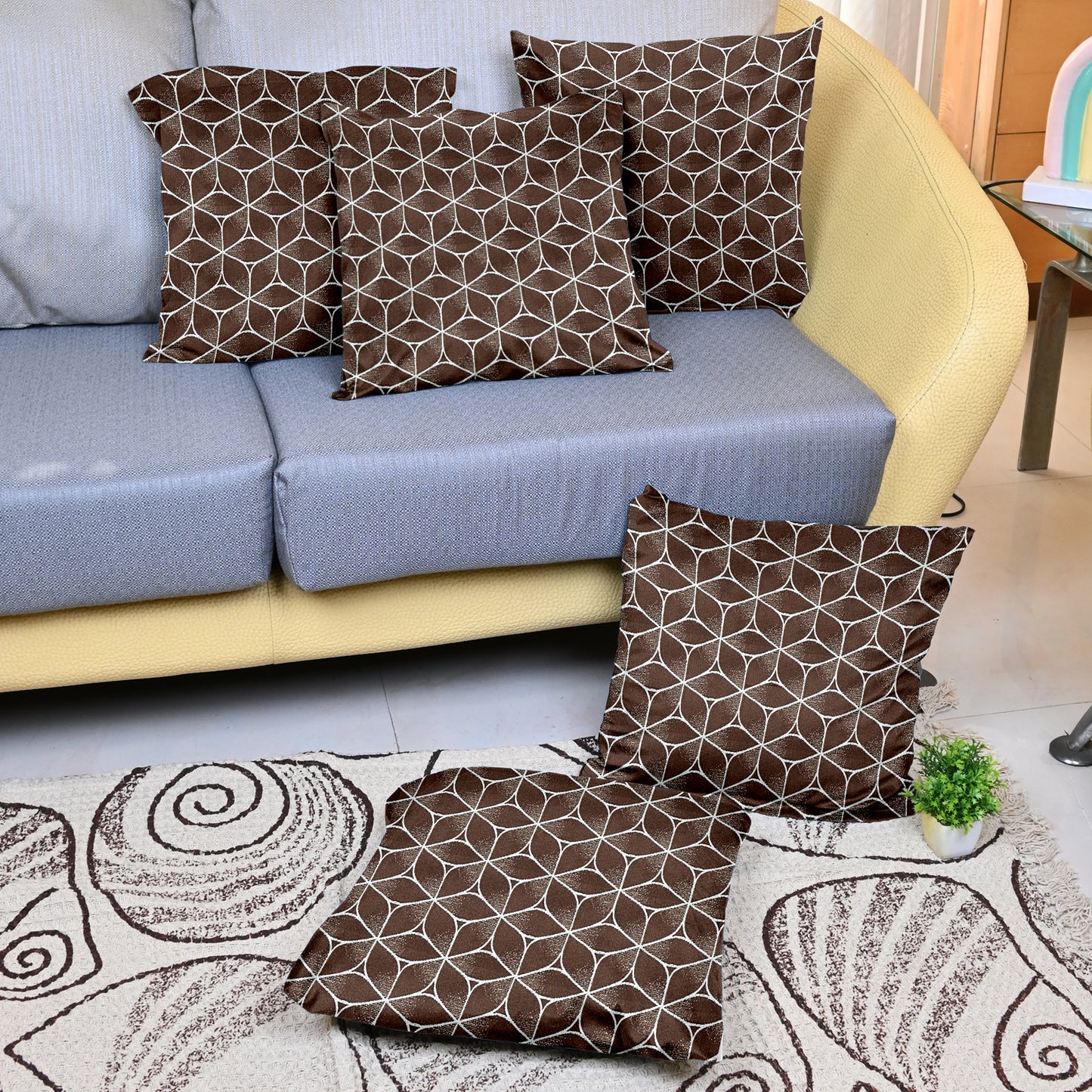 Pluto Brown Color Cushion Covers Set of 5