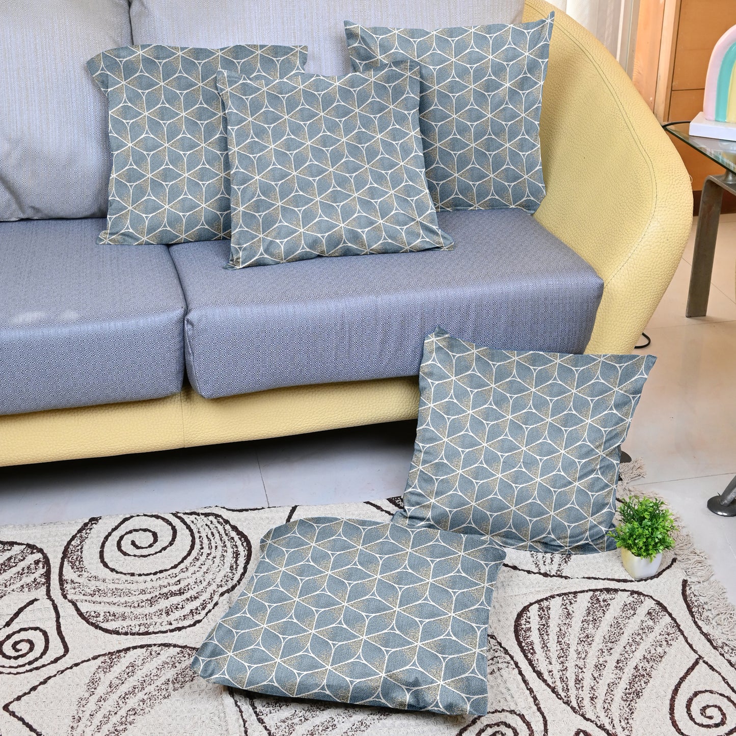 Pluto Slate Grey Color Cushion Covers Set of 5