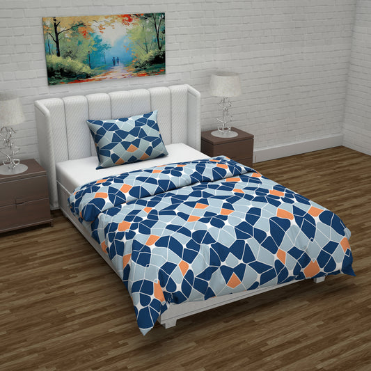 Microfiber Reversible Single Bed AC Duvet Cover with 1 Pillow Cover for Comforter Blue & Orange