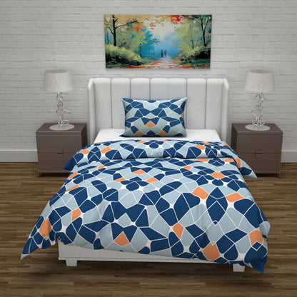 Microfiber Reversible Single Bed AC Duvet Cover with 1 Pillow Cover for Comforter Blue & Orange