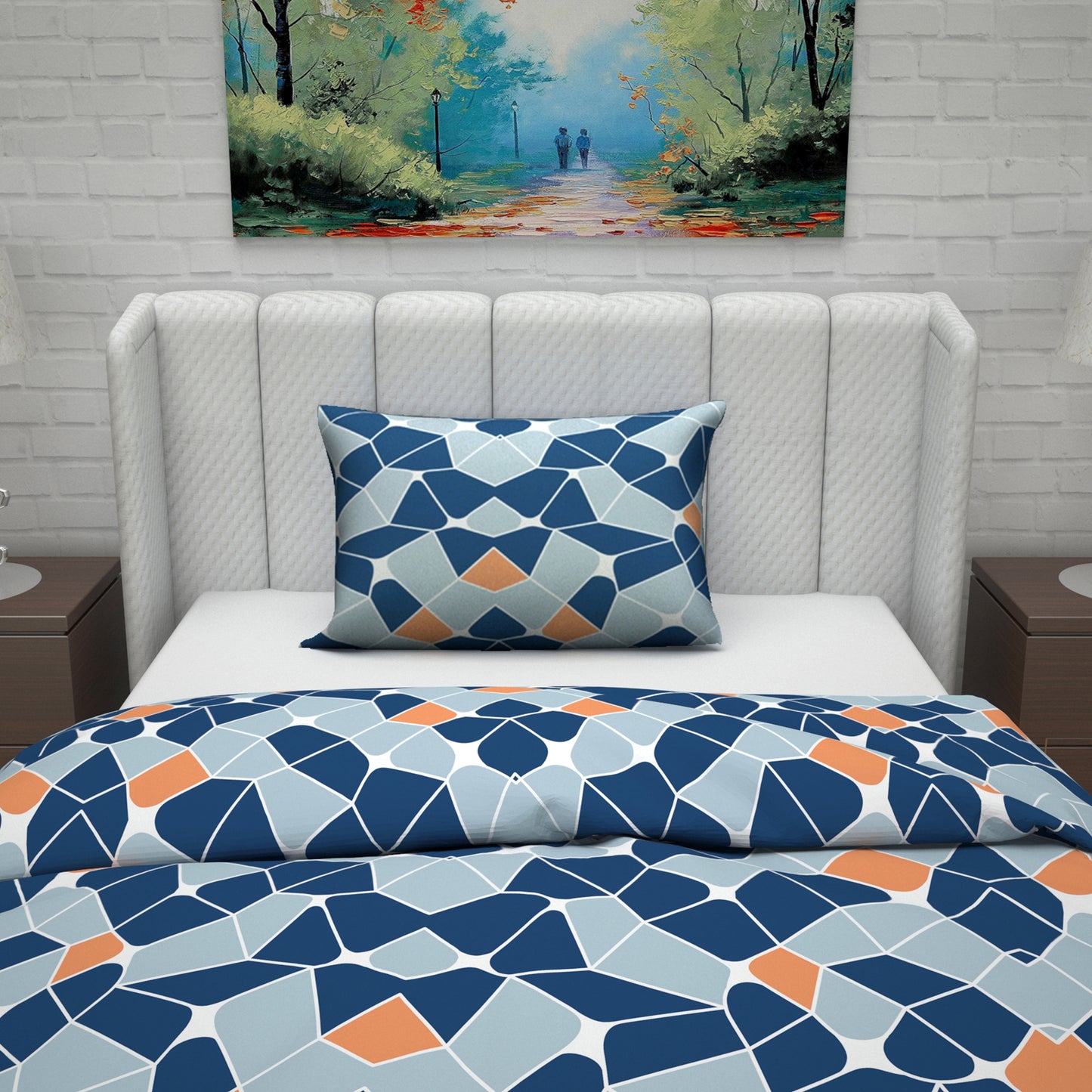 Microfiber Reversible Single Bed AC Duvet Cover with 1 Pillow Cover for Comforter Blue & Orange