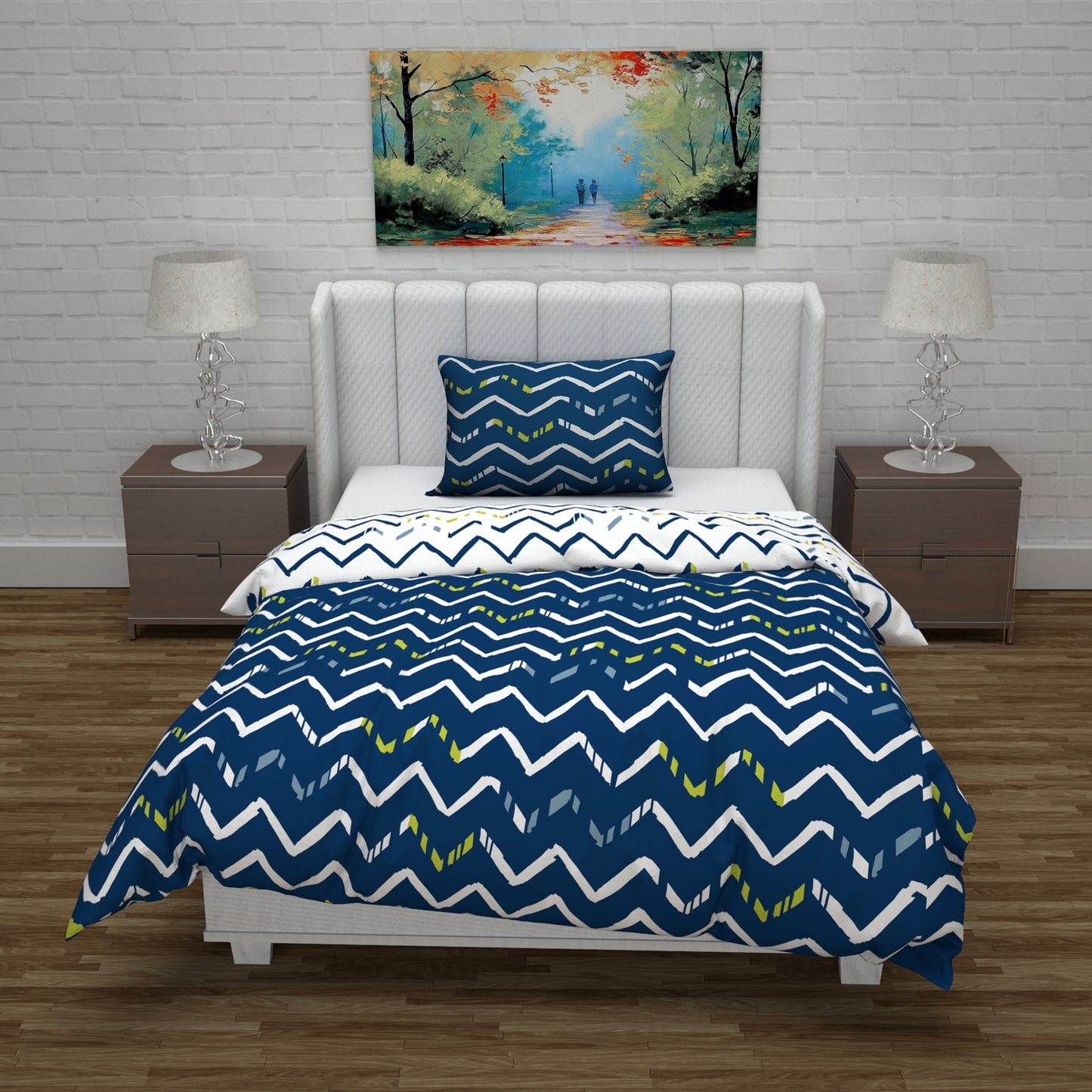 Microfiber Reversible Single Bed AC Duvet Cover with 1 Pillow Cover for Comforter - Navy Blue & White