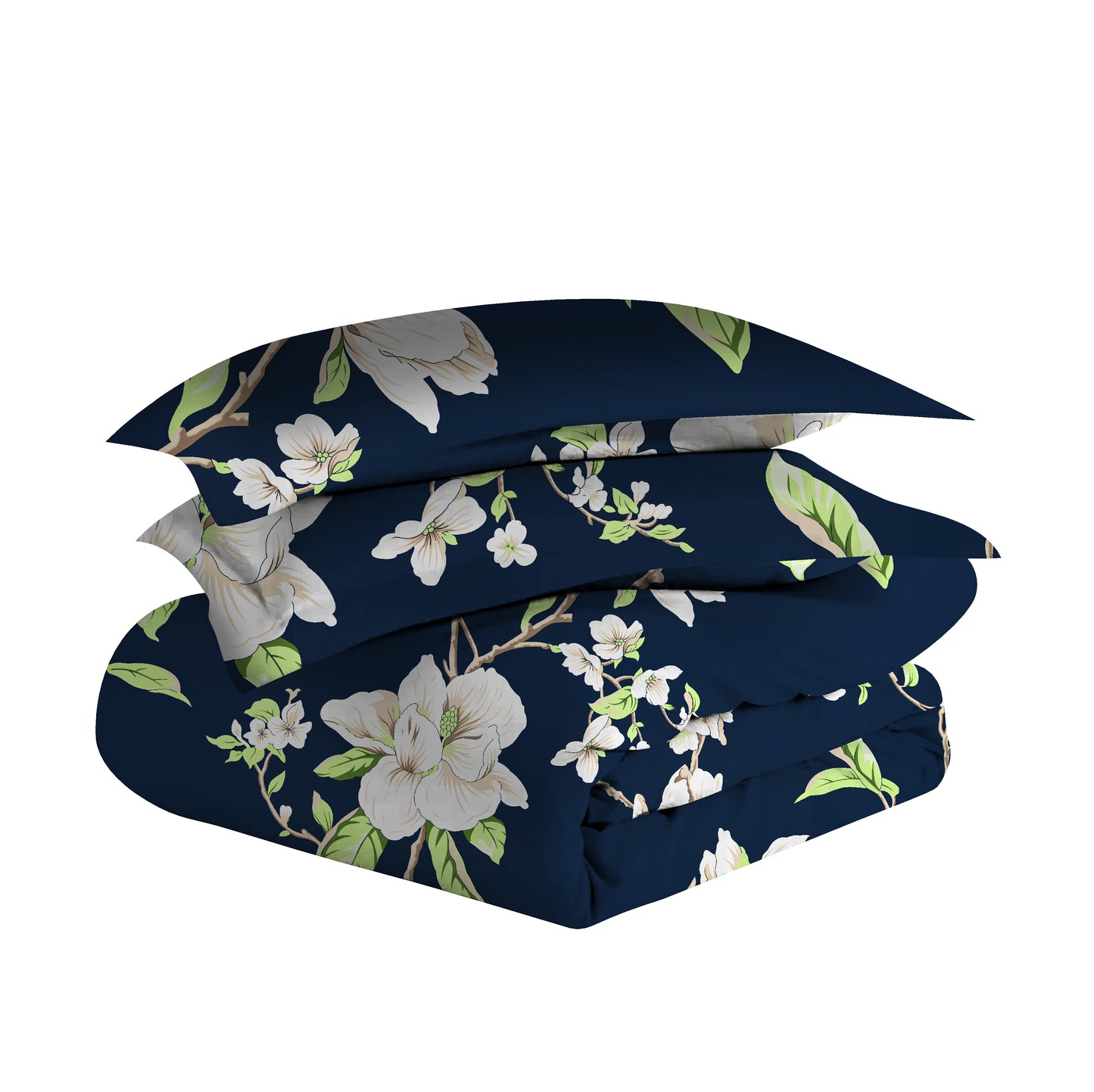 Microfiber Reversible Double Bed Queen Size Floral Printed Duvet Cover, Green & Navy Blue