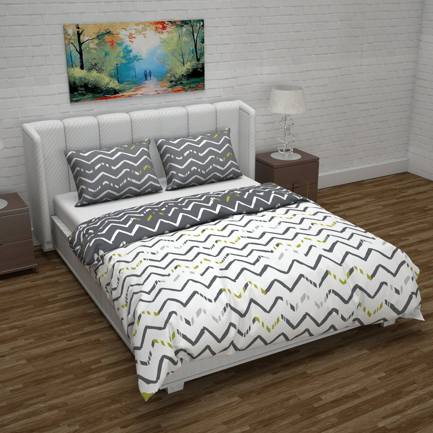 Microfiber Reversible Double Bed Queen Size Floral Printed Duvet Cover - Grey and White