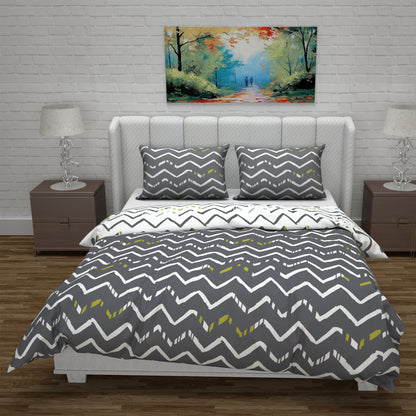 Microfiber Reversible Double Bed Queen Size Floral Printed Duvet Cover - Grey and White