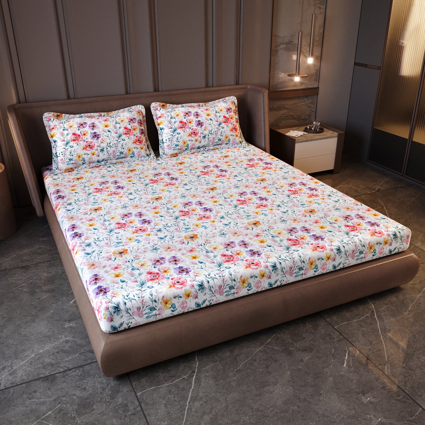Multicolor Floral Digital Print 200 TC Percale Cotton King Bedsheet