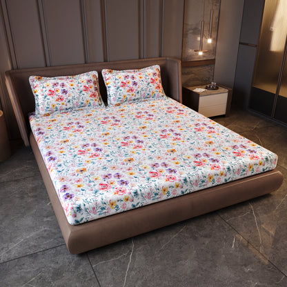 Multicolor Floral Digital Print 200 TC Percale Cotton King Bedsheet