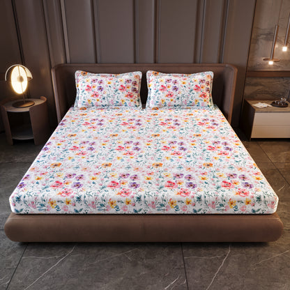 Multicolor Floral Digital Print 200 TC Percale Cotton King Bedsheet