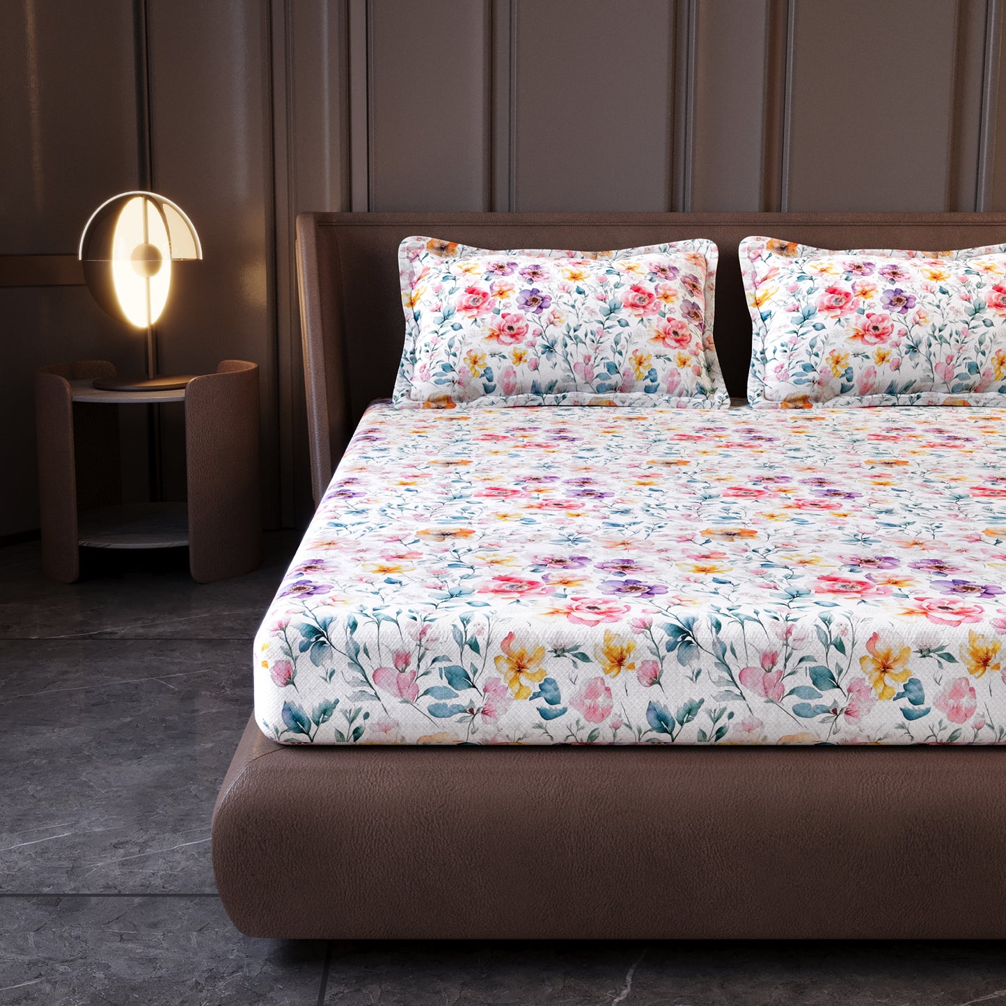 Multicolor Floral Digital Print 200 TC Percale Cotton King Bedsheet
