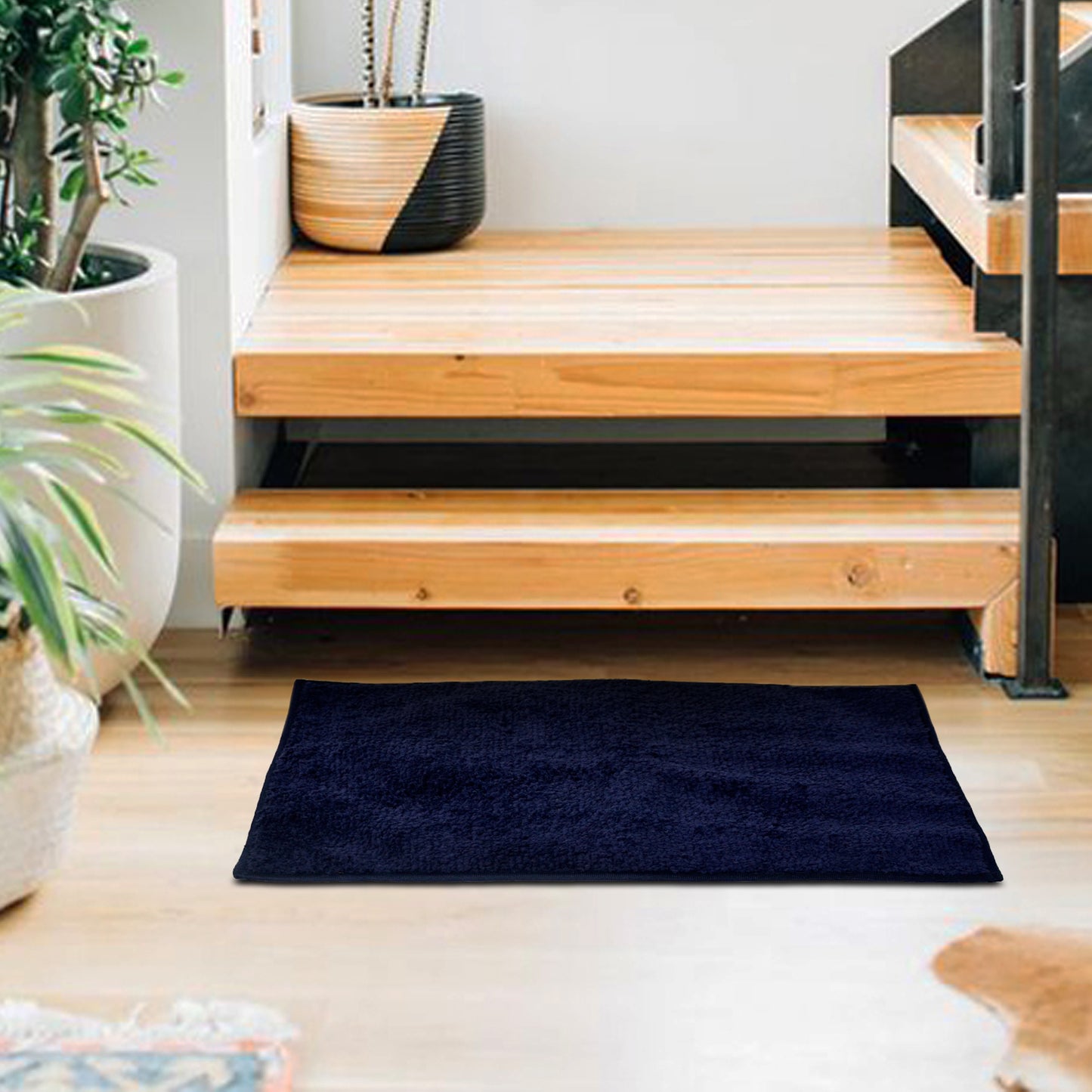 Microfiber Door Mat for Indoor/Outdoor Non Slip Rubber Dark Blue Set of 2