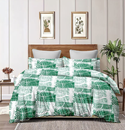 Wave Harmony Print Pure Cotton Green King Bedsheet – 180 TC