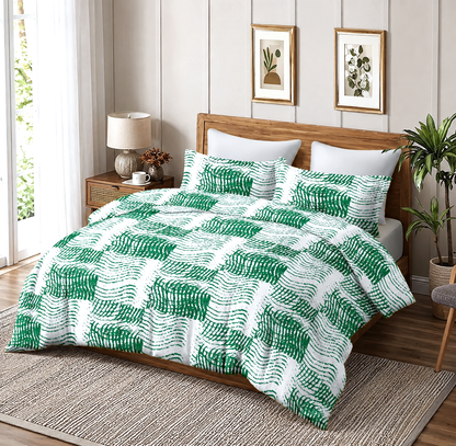 Wave Harmony Print Pure Cotton Green King Bedsheet – 180 TC
