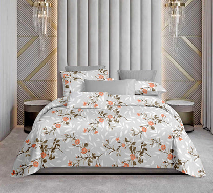 210 TC Elegant Floral Grey King Size Bedsheet with 2 Pillow Covers