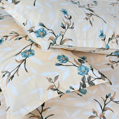 210 TC Elegant Floral Gold King Size Bedsheet with 2 Pillow Covers