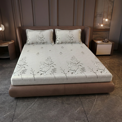 Silver Blossom Pure Cotton Grey Floral King Bedsheet  – 180 TC