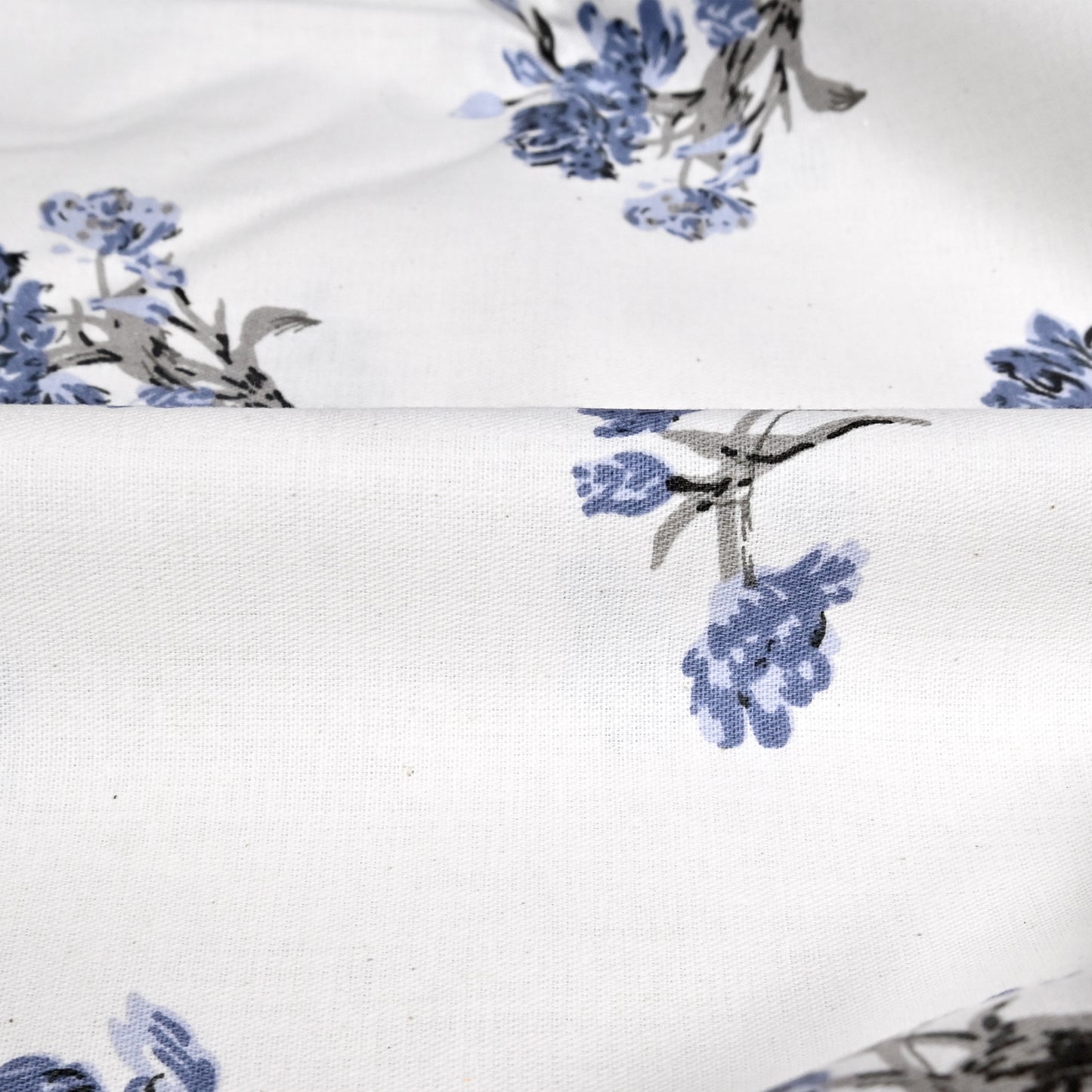 Blue Petals Pure Cotton White & Blue Floral King Bedsheet – 180 TC