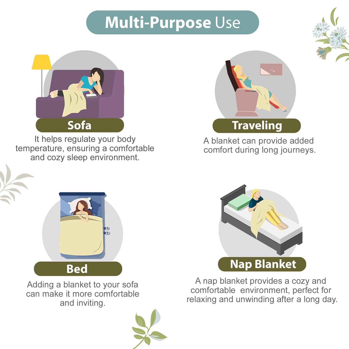 Vintage Floral Green and White 144 TC 100% Cotton All Season AC Dohar for Single Bed