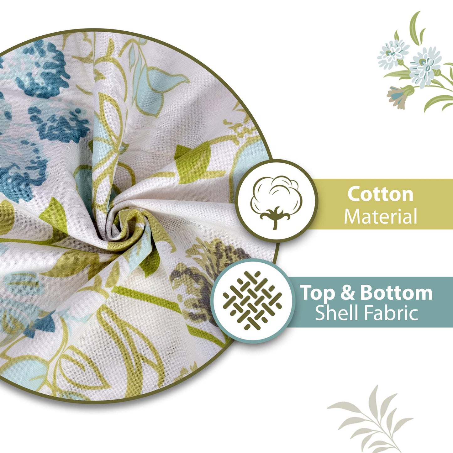 Vintage Floral Green and White 144 TC 100% Cotton All Season AC Dohar for Single Bed