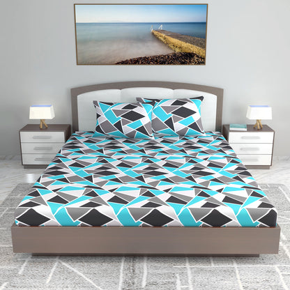 Triangle Blue and Green Set of 2 Combo Bedsheet for King Size Bed