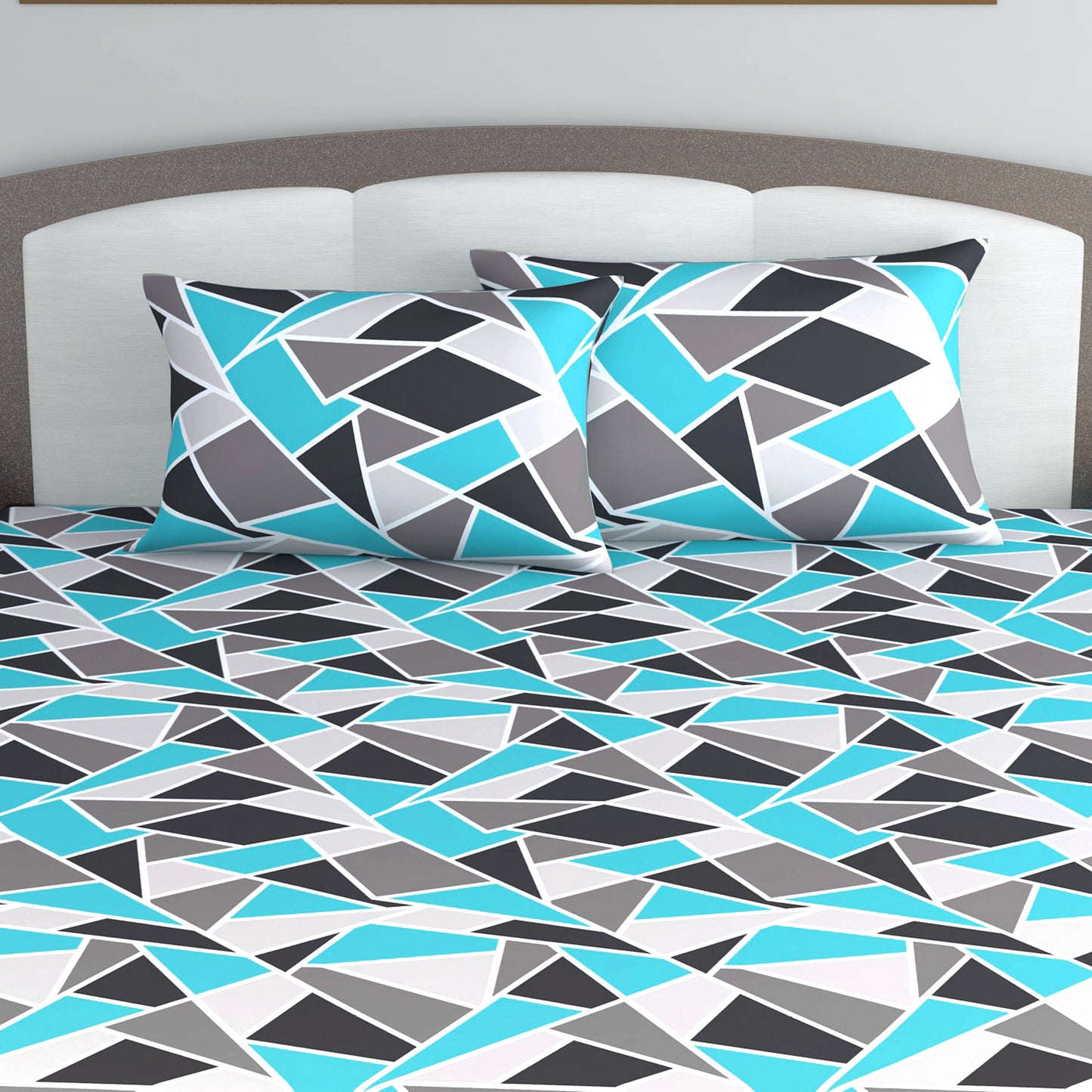 Triangle Blue and Green Set of 2 Combo Bedsheet for King Size Bed