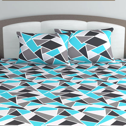 Triangle Blue and Green Set of 2 Combo Bedsheet for King Size Bed
