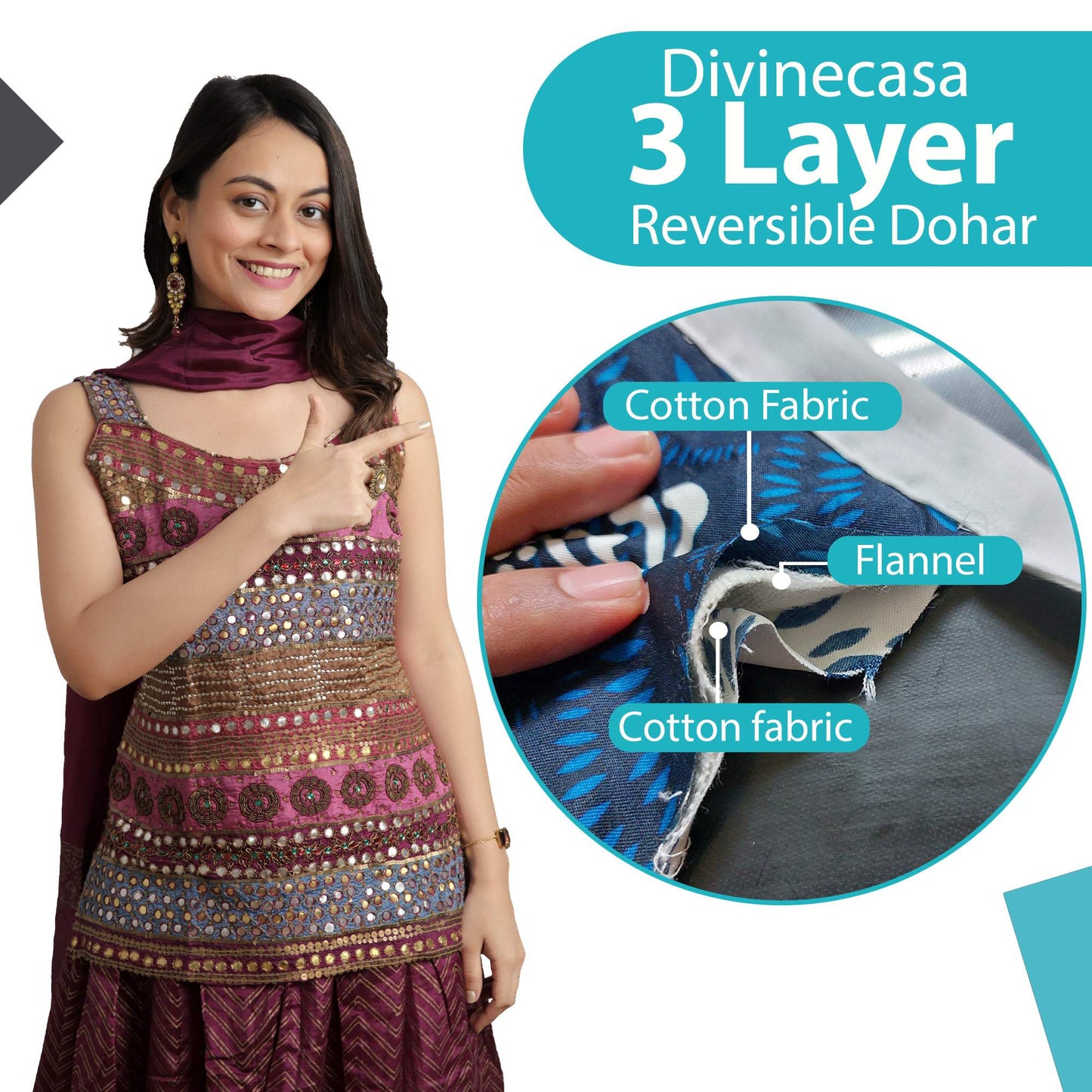 Triangle Blue 144 TC 100% Cotton Summer AC Dohar for Single Bed