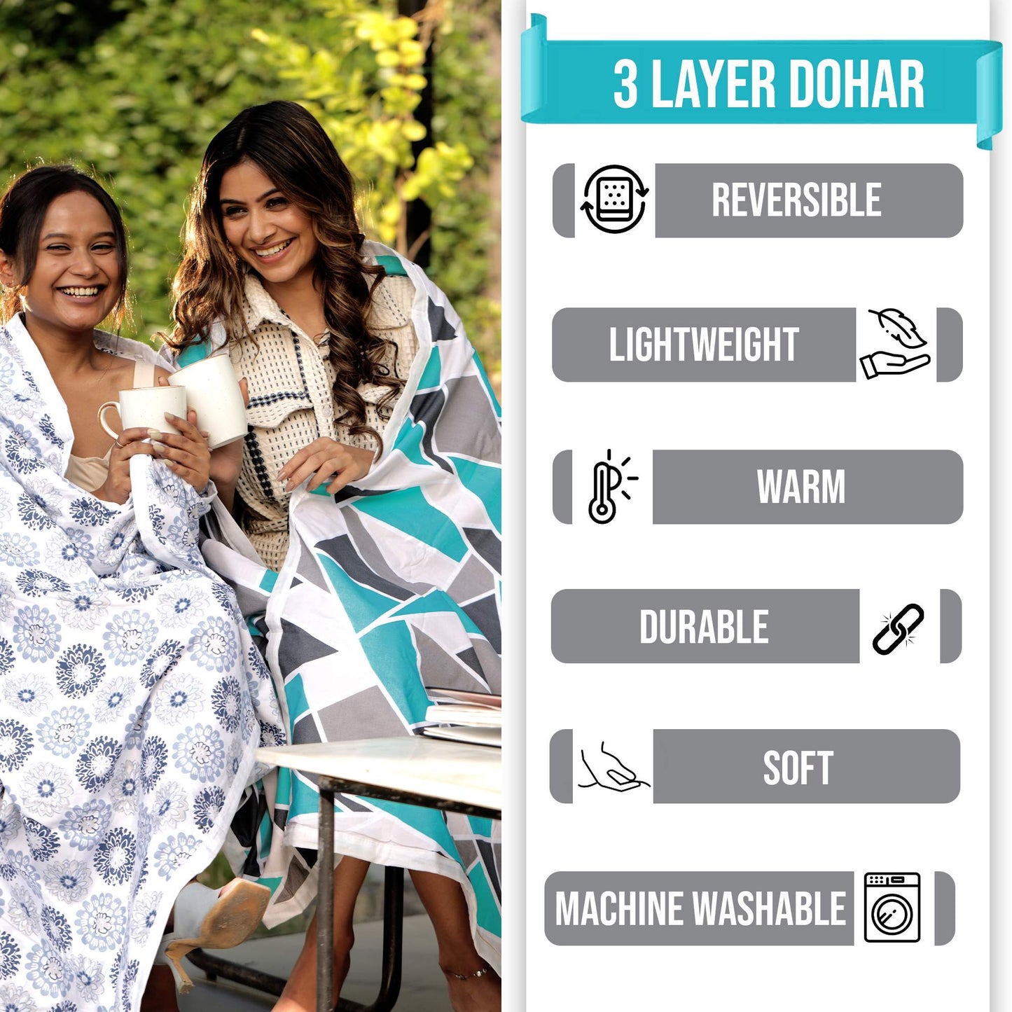 Triangle Blue 144 TC 100% Cotton Summer AC Dohar for Single Bed