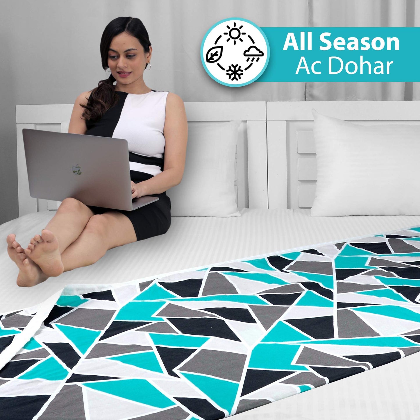 Triangle Blue 144 TC 100% Cotton Summer AC Dohar for Single Bed