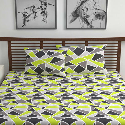 Triangle Lime Green and Grey Bedsheet for Double Bed - 100% Cotton