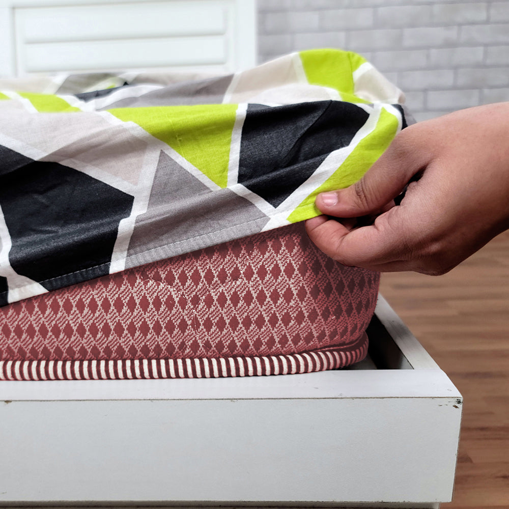 Lime Grey Triangle Elastic Fitted Double Bed Bedsheet