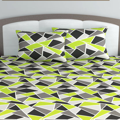 Triangle Blue and Green Set of 2 Combo Bedsheet for King Size Bed