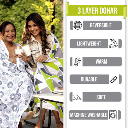 Triangle Green 144 TC 100% Cotton Summer AC Dohar for Single Bed