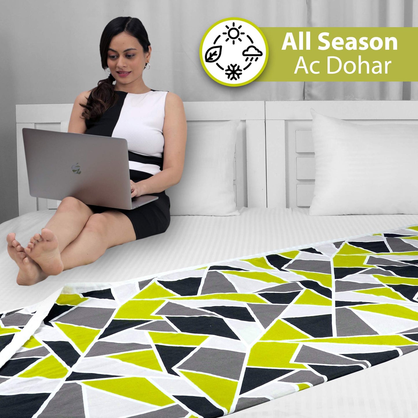 Triangle Green 144 TC 100% Cotton Summer AC Dohar for Single Bed