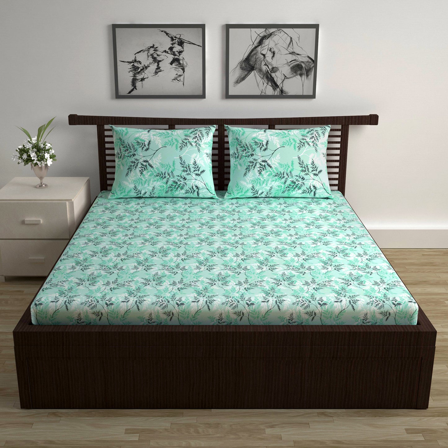 Lady Fern Floral Combo Bedsheet for Single and Double Bed