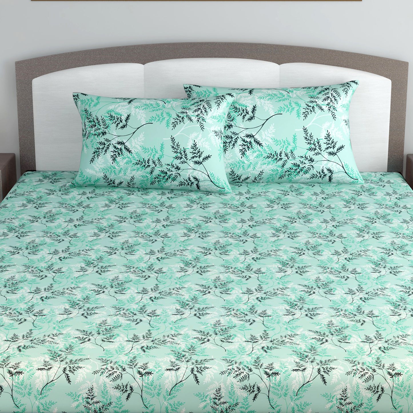 Green and Blue Floral Print Set of 2 Combo Bedsheet for King Size Bed