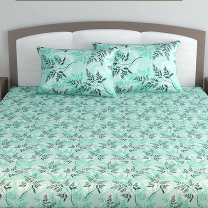 Green and Blue Floral Print Set of 2 Combo Bedsheet for King Size Bed