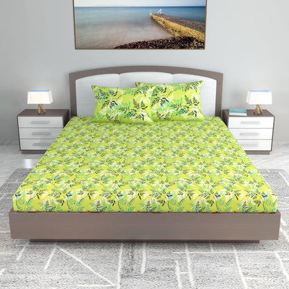 Green and Peach Floral Print Set of 2 Combo Bedsheet for King Size Bed