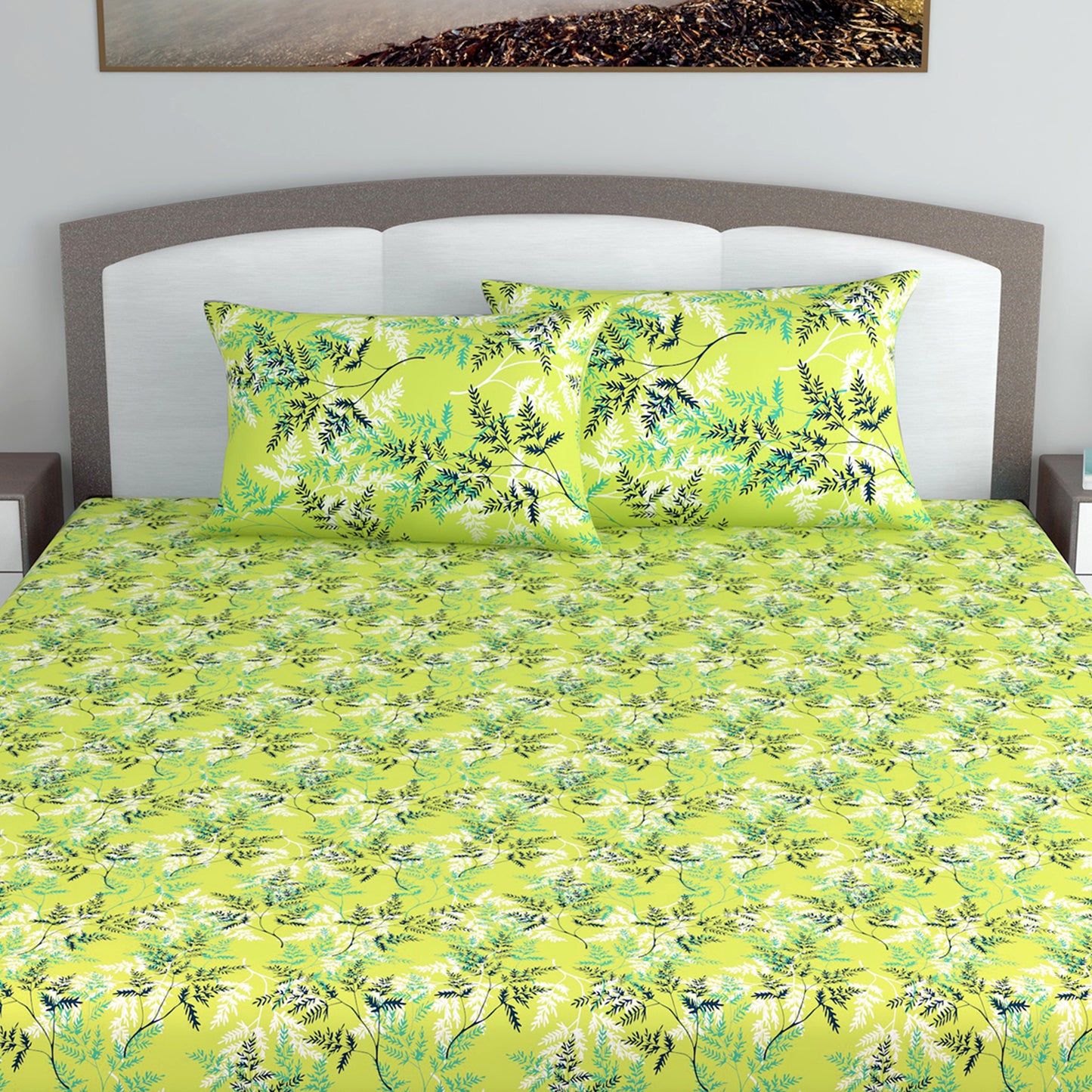 Green and Peach Floral Print Set of 2 Combo Bedsheet for King Size Bed