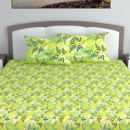 Green and Peach Floral Print Set of 2 Combo Bedsheet for King Size Bed