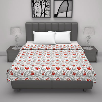 Tulip Floral Grey and Red All Season AC Dohar for Double Bed