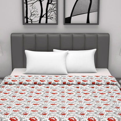 Tulip Floral Grey and Red All Season AC Dohar for Double Bed