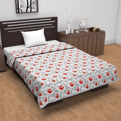 Tulip Floral Grey and Red All Season AC Dohar for Single Bed