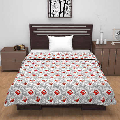 Tulip Floral Grey and Red All Season AC Dohar for Single Bed