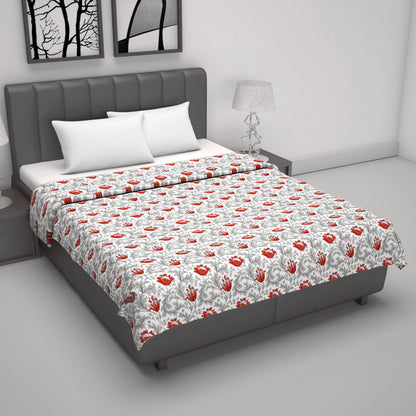 Tulip Floral Grey and Red All Season AC Dohar for Double Bed