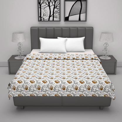 Tulip Floral Grey and Brown Silky Touch Dohar for Double Bed