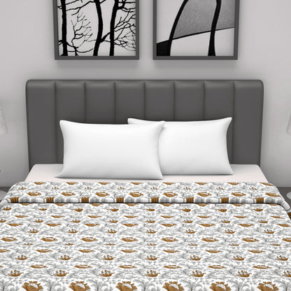 Tulip Floral Grey and Brown Silky Touch Dohar for Double Bed